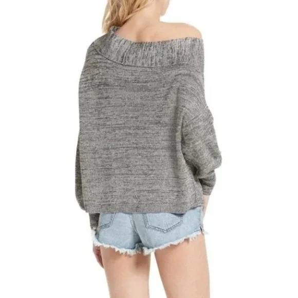 Free People Alana Off The Shoulder Knit Sweater Gray Casual Relaxed Womens M - Picture 11 of 11